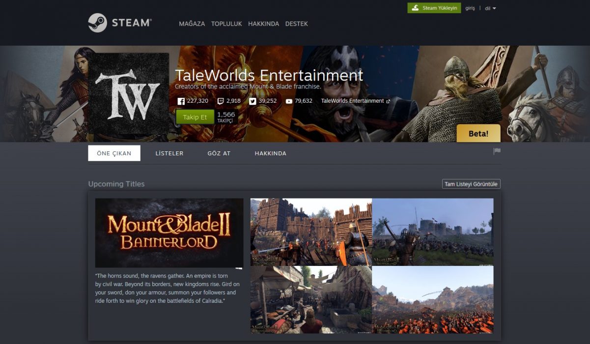 TaleWorlds Entertainment - Steam Geliştirici Sayfası